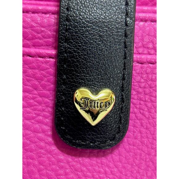 Juicy Couture Pink Pebble Gold Heart Logo Zipper Leather Bi-Fold Wallet 4.5"X3.5 - Picture 4 of 6
